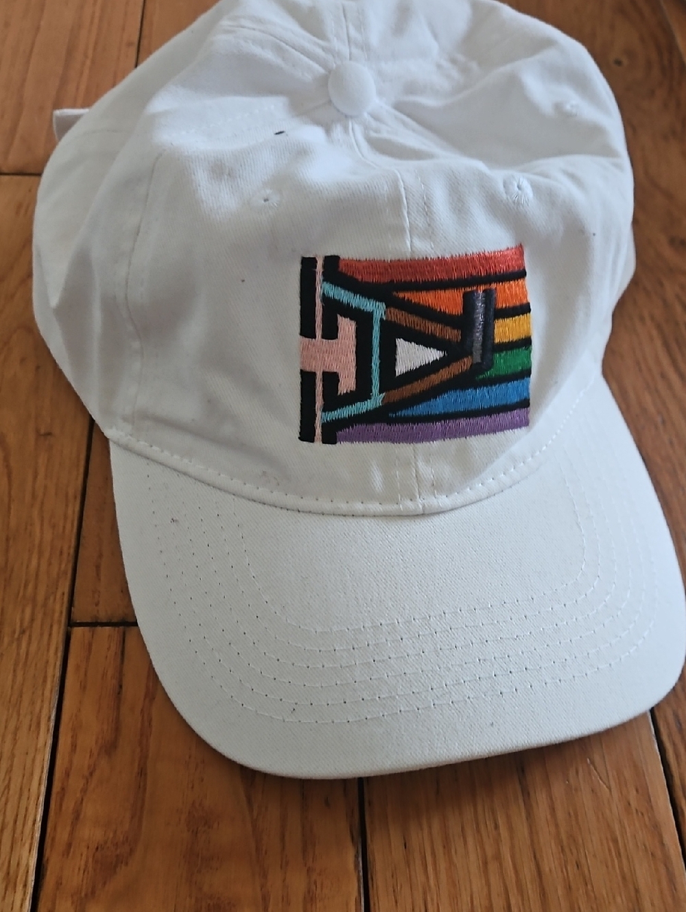 Port and Company White Hat with Rainbow Stripe Embroidery